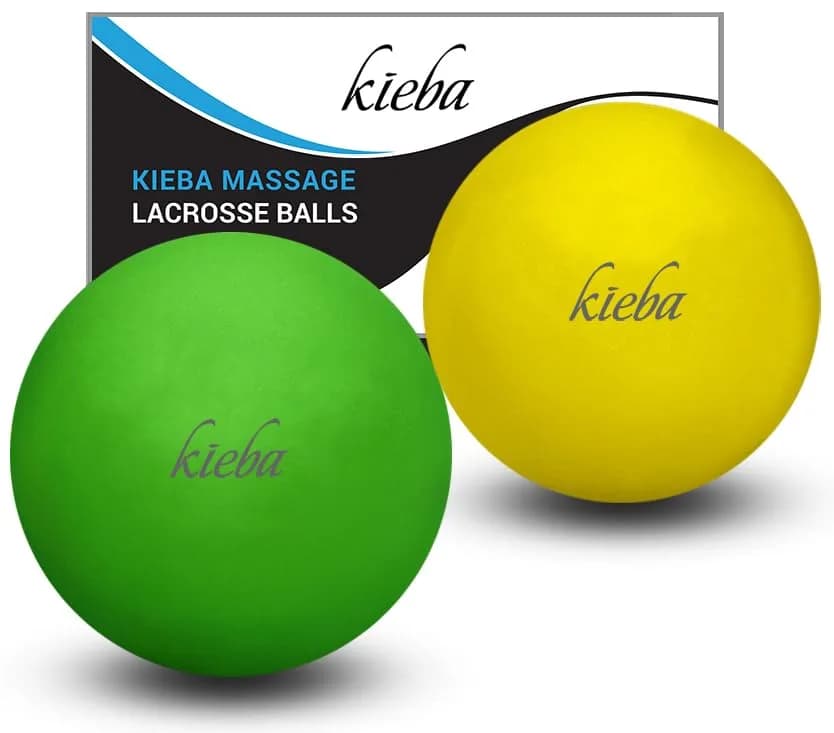 Kieba Massage Lacrosse Balls for Myofascial Release, Trigger Point Therapy, Muscle Knots, and Yoga Therapy. Set of 2 Firm Balls (Green and Yellow) | Effective Muscle Knot Relief - main product image