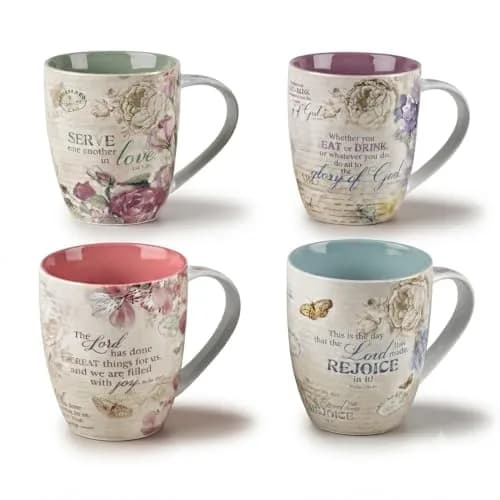 Christian Art Gifts Ceramic Coffee/Tea Mug Set for Women, Multicolor | Scripture & Floral Design, 11oz thumbnail 1