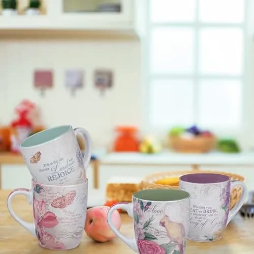 Christian Art Gifts Ceramic Coffee/Tea Mug Set for Women, Multicolor | Scripture & Floral Design, 11oz thumbnail 2