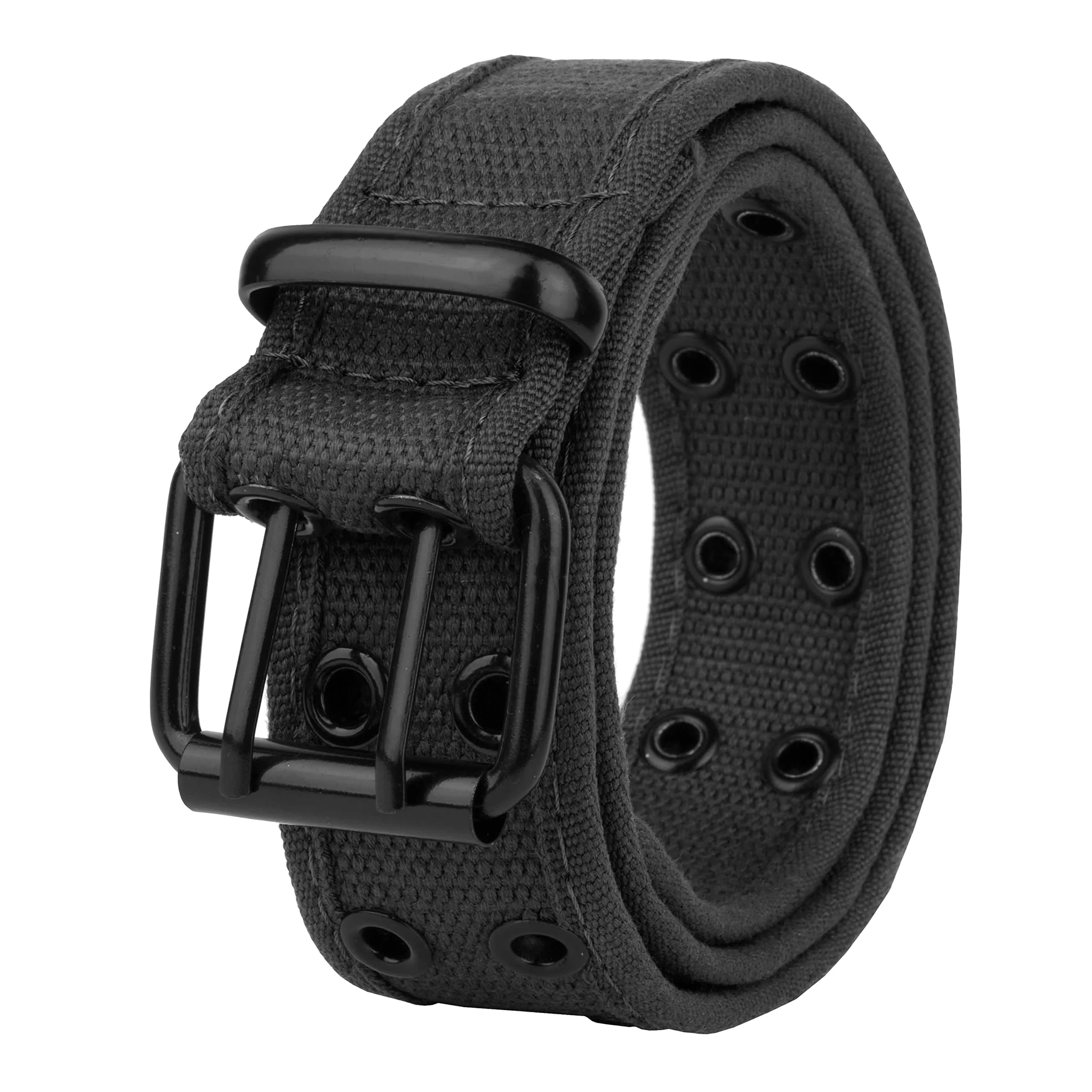 Gelante Canvas Double Grommet Hole Belt Medium (34-36 Inches) | Casual Web Belt with Metal Buckle — Black