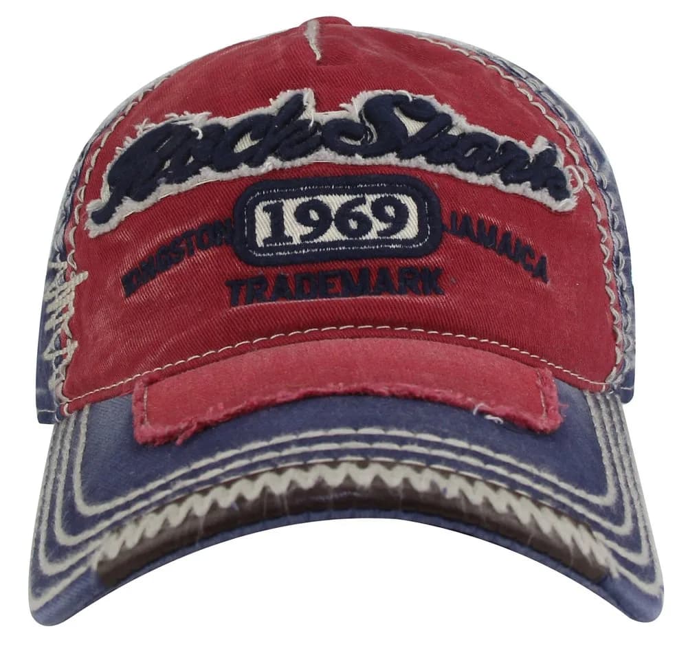 MINAKOLIFE Rock Shark Kingston 1969 Jamaica Distressed Vintage Trucker Baseball Cap Hat (Red)(Blue Shark) | Casual Sun Hat for Men & Women — Blue,red