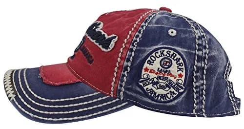 MINAKOLIFE Rock Shark Kingston 1969 Jamaica Distressed Vintage Trucker Baseball Cap Hat (Red)(Blue Shark) | Casual Sun Hat for Men & Women thumbnail 3