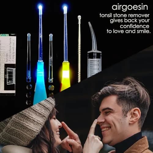 airgoesin Tonsil Stone Remover LED Kit with Irrigator & Steel Pick for Fresh Breath (17 Piece Set) thumbnail 7