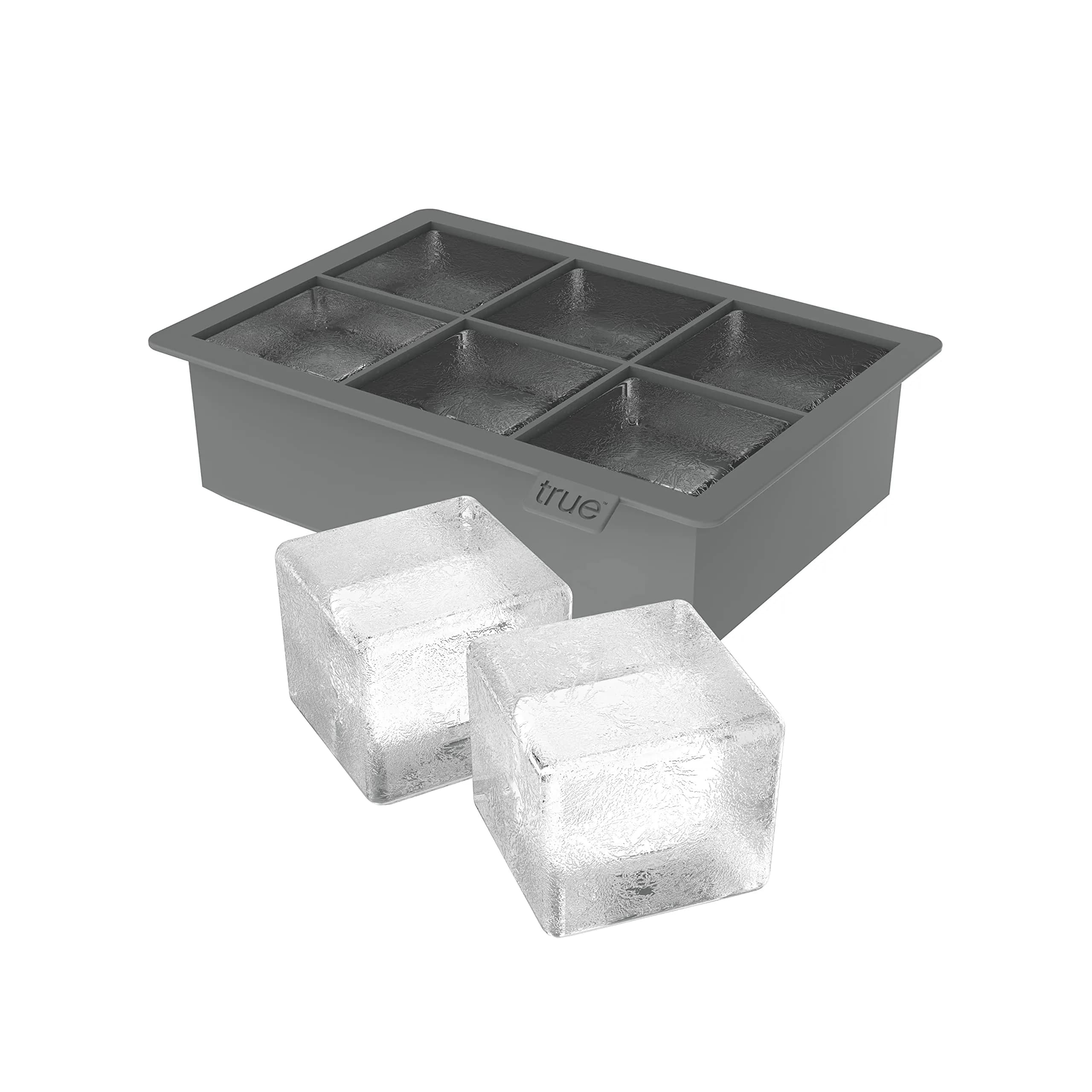 TRUE Large Silicone Ice Cube Tray for 2 Inch Cubes | Easy Release, Perfect for Whiskey & Cocktails — Extra Large Ice Cubes - Grey