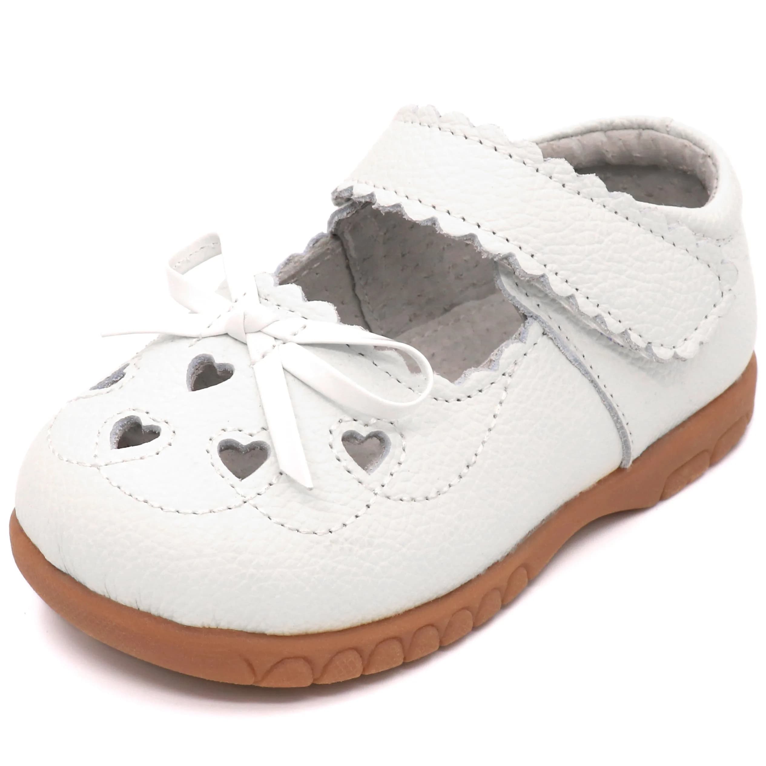 Femizee Girls Leather Bows Mary Jane Flat Shoes 1505 CN20 | Soft Genuine Leather, Toddler & Little Kid — White Bow