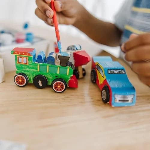 Melissa & Doug Decorate-Your-Own Wooden Craft Kits Set - Plane, Train, and Race Car | Creative, Screen-Free Fun for Kids thumbnail 5