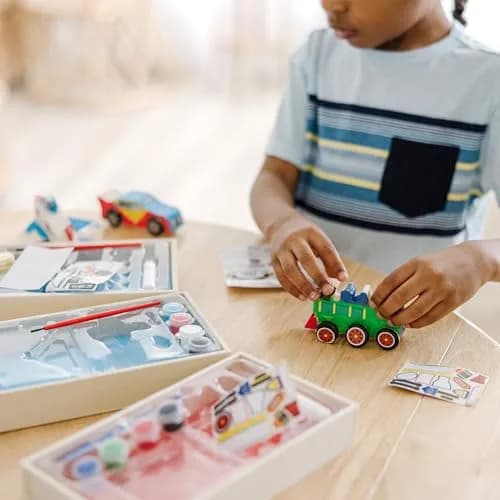 Melissa & Doug Decorate-Your-Own Wooden Craft Kits Set - Plane, Train, and Race Car | Creative, Screen-Free Fun for Kids thumbnail 7