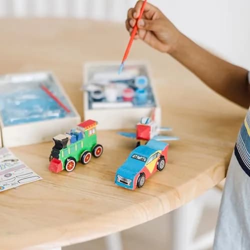 Melissa & Doug Decorate-Your-Own Wooden Craft Kits Set - Plane, Train, and Race Car | Creative, Screen-Free Fun for Kids thumbnail 9