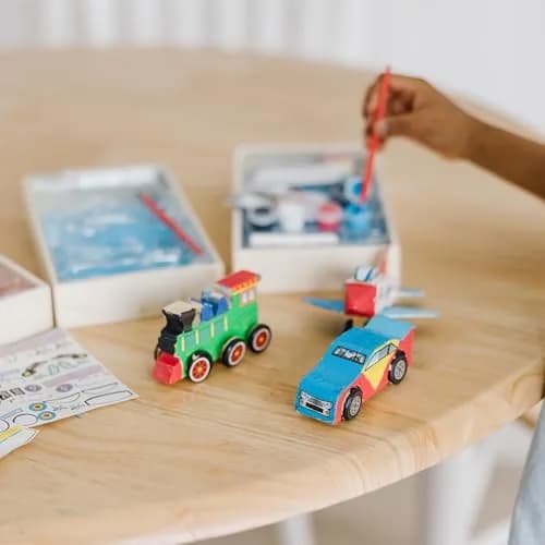 Melissa & Doug Decorate-Your-Own Wooden Craft Kits Set - Plane, Train, and Race Car | Creative, Screen-Free Fun for Kids thumbnail 2