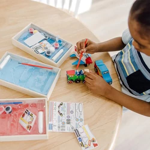 Melissa & Doug Decorate-Your-Own Wooden Craft Kits Set - Plane, Train, and Race Car | Creative, Screen-Free Fun for Kids thumbnail 3