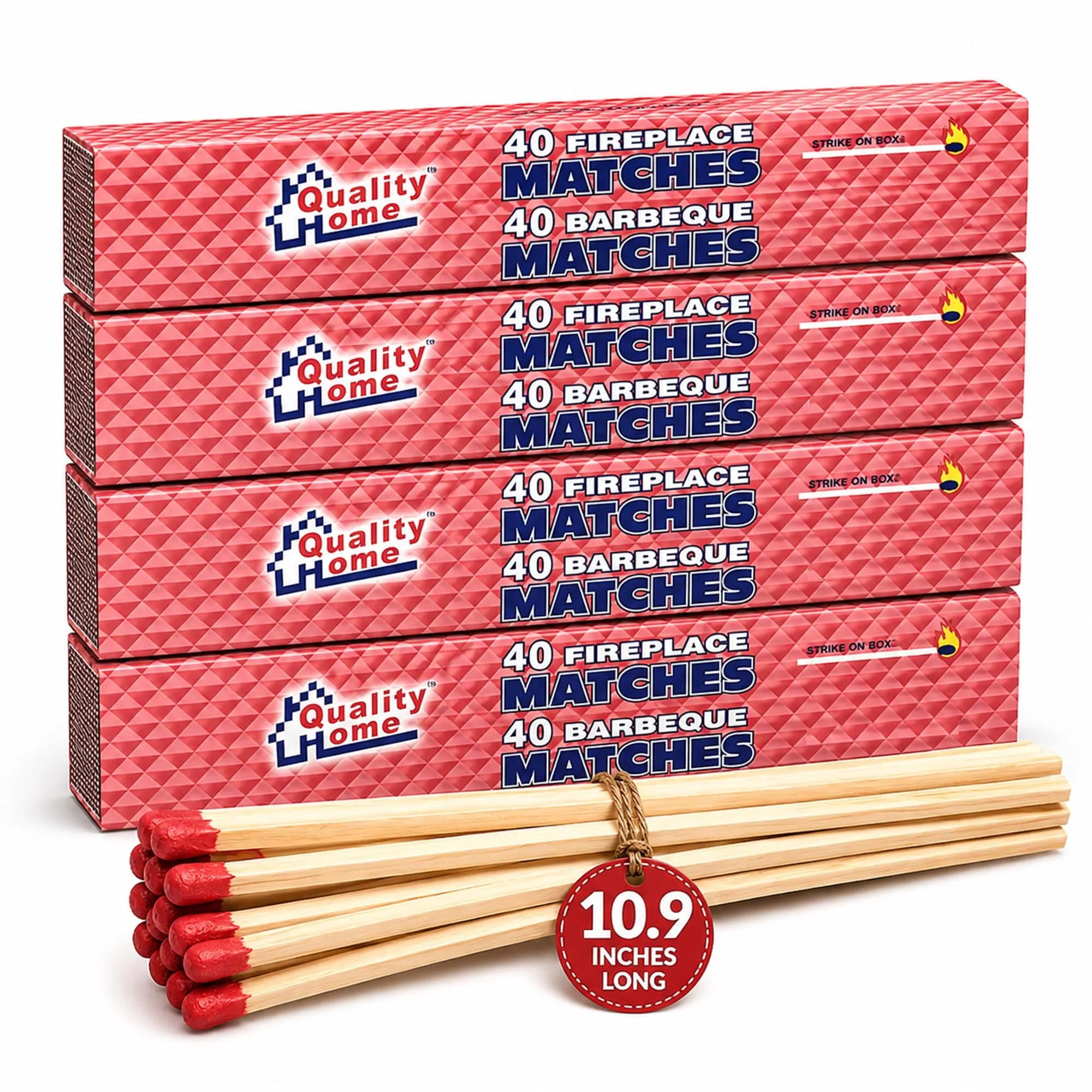 Quality Home Extra Long Wooden Safety Matches 10.9" Pack of 4 | Safer Indoor & Outdoor Lighting - main product image