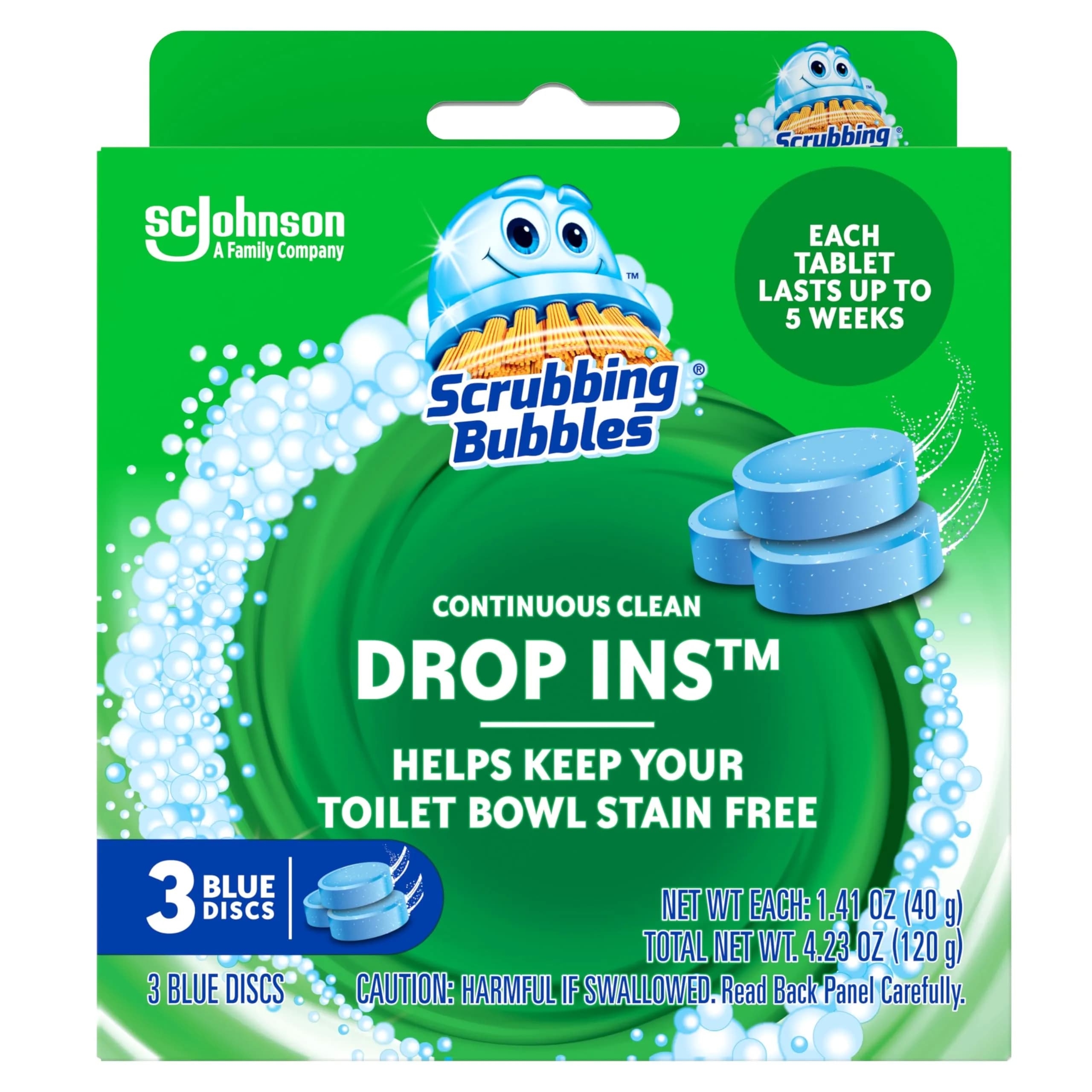 Scrubbing Bubbles Continuous Clean Toilet Drop-Ins 3 Tablets | Septic-Safe Tank Tablets for Stain & Smell Protection - main product image