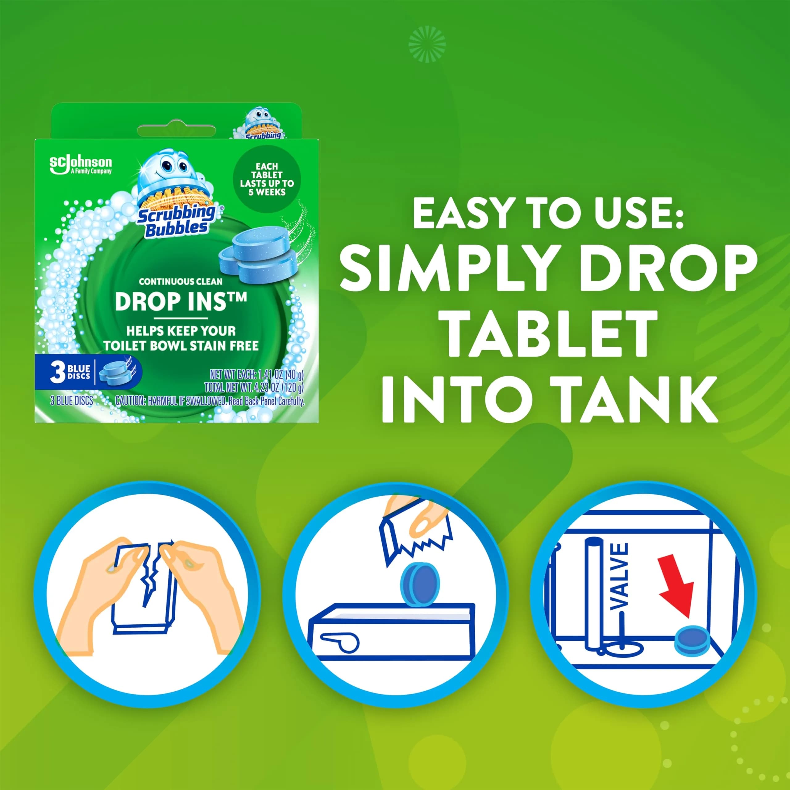 Scrubbing Bubbles Continuous Clean Toilet Drop-Ins 3 Tablets | Septic-Safe Tank Tablets for Stain & Smell Protection - view 5