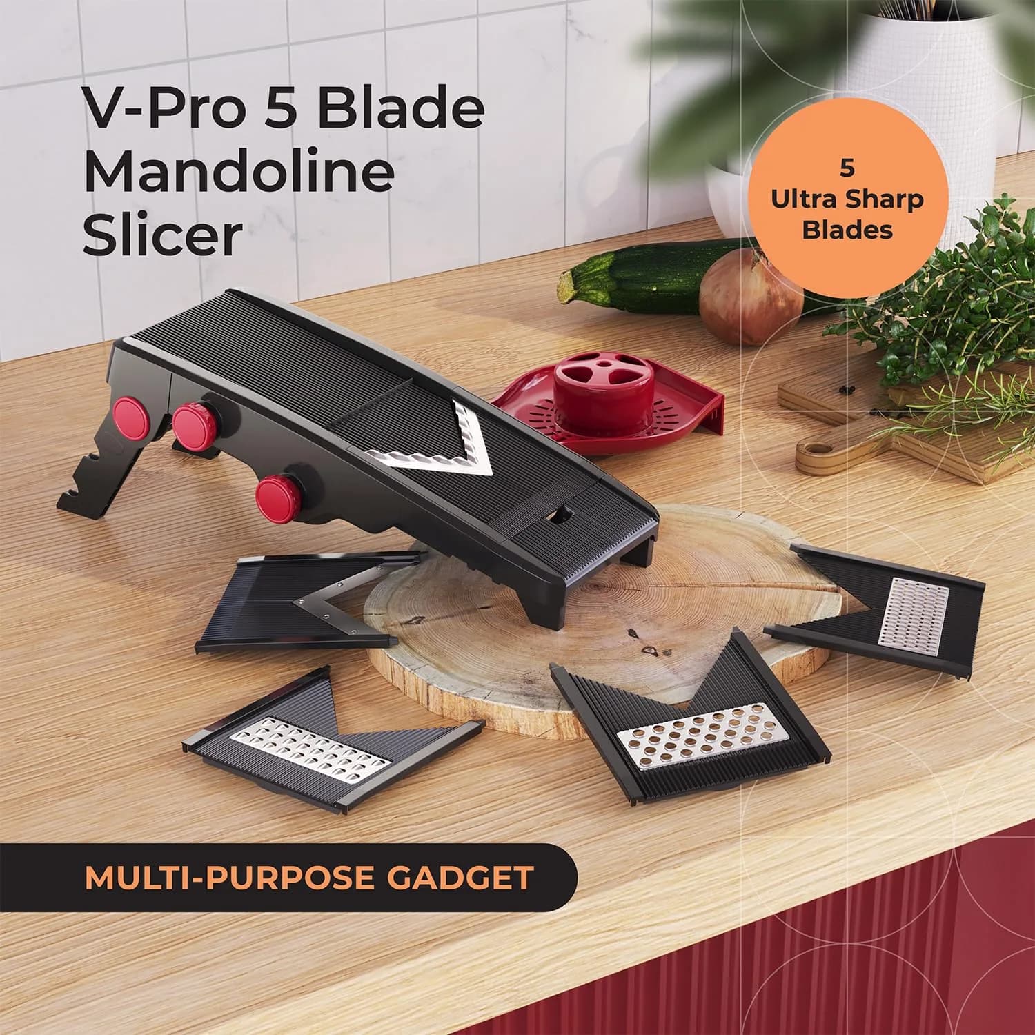 Mueller Austria V-Pro 5-Blade Mandoline Slicer with Stand, Adjustable Vegetable Chopper 42.4cm (16.7in) | Cuts Evenly Every Time - view 2