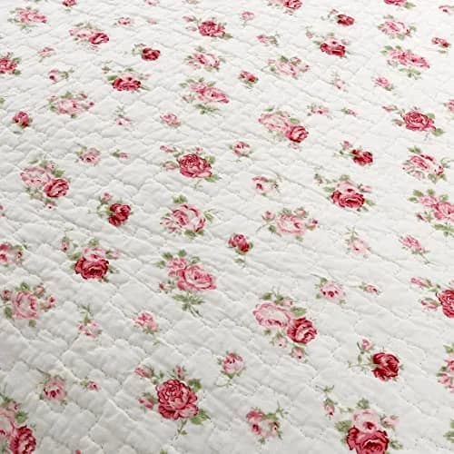 Cozy Line Home Fashions Pink Rose Garden Floral 100% Cotton Reversible Coverlet Bedspread Quilt Bedding Set (Ivory Rose, King) thumbnail 5