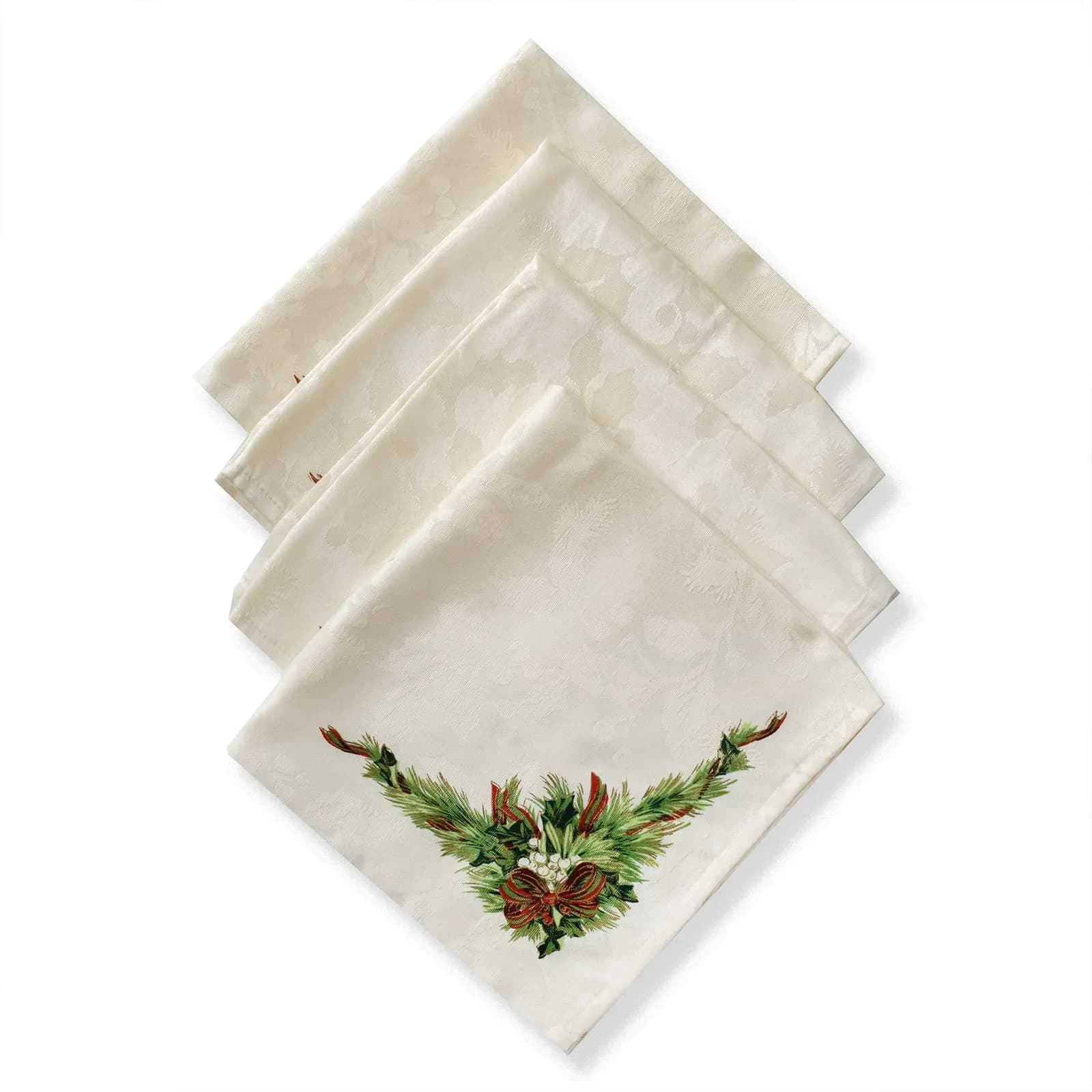 Benson Mills Christmas Ribbons Set of 4 Napkins (19" x 19") | Elegant Holiday Table Decor with Jacquard Fabric — Xmas Ribbons