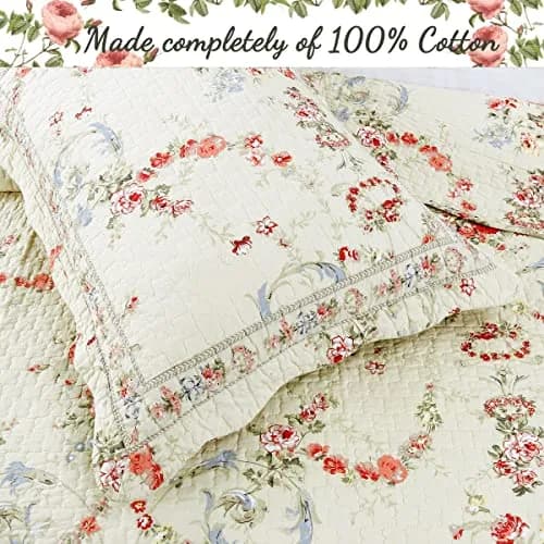 Cozy Line Home Fashions Khaki Cream Yellow Floral Blooming 100% Cotton Reversible Quilt Bedding Set Coverlet Bedspread Twin thumbnail 4