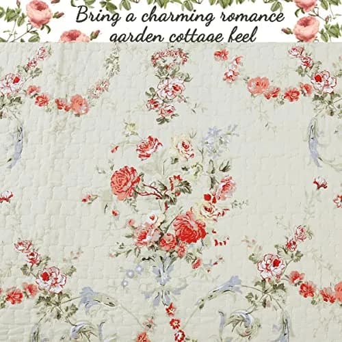 Cozy Line Home Fashions Khaki Cream Yellow Floral Blooming 100% Cotton Reversible Quilt Bedding Set Coverlet Bedspread Twin thumbnail 6
