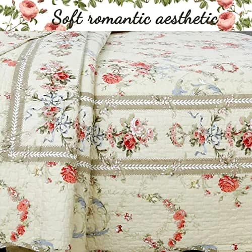 Cozy Line Home Fashions Khaki Cream Yellow Floral Blooming 100% Cotton Reversible Quilt Bedding Set Coverlet Bedspread Twin thumbnail 3
