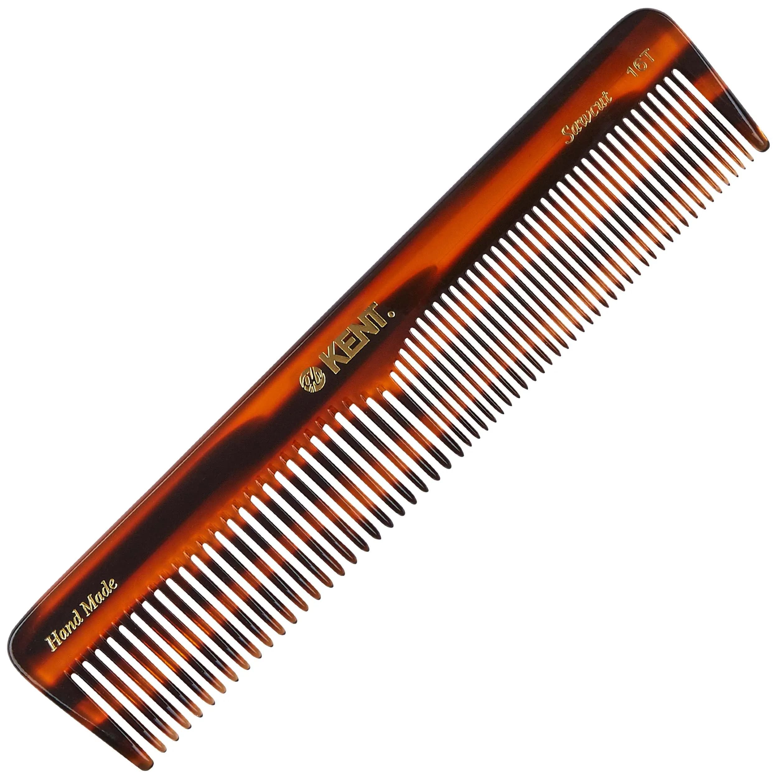 Kent 16T Tortoise Double Tooth Comb 7.2 Inch (18.3 cm) | Handmade Cellulose Acetate Detangler for All Hair Types