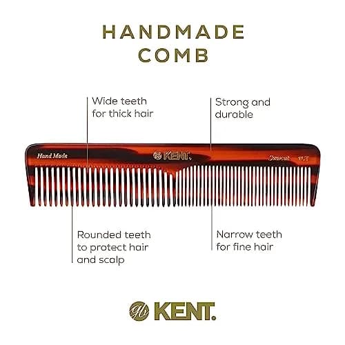 Kent 16T Tortoise Double Tooth Comb 7.2 Inch (18.3 cm) | Handmade Cellulose Acetate Detangler for All Hair Types thumbnail 4
