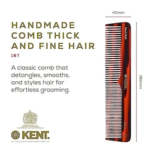 Kent 16T Tortoise Double Tooth Comb 7.2 Inch (18.3 cm) | Handmade Cellulose Acetate Detangler for All Hair Types thumbnail 2