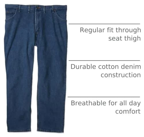 Wrangler Classic 5-pocket Regular Fit Cotton Jean, Stonewash Mid, 36W x 28L | Durable Comfort for Men thumbnail 4