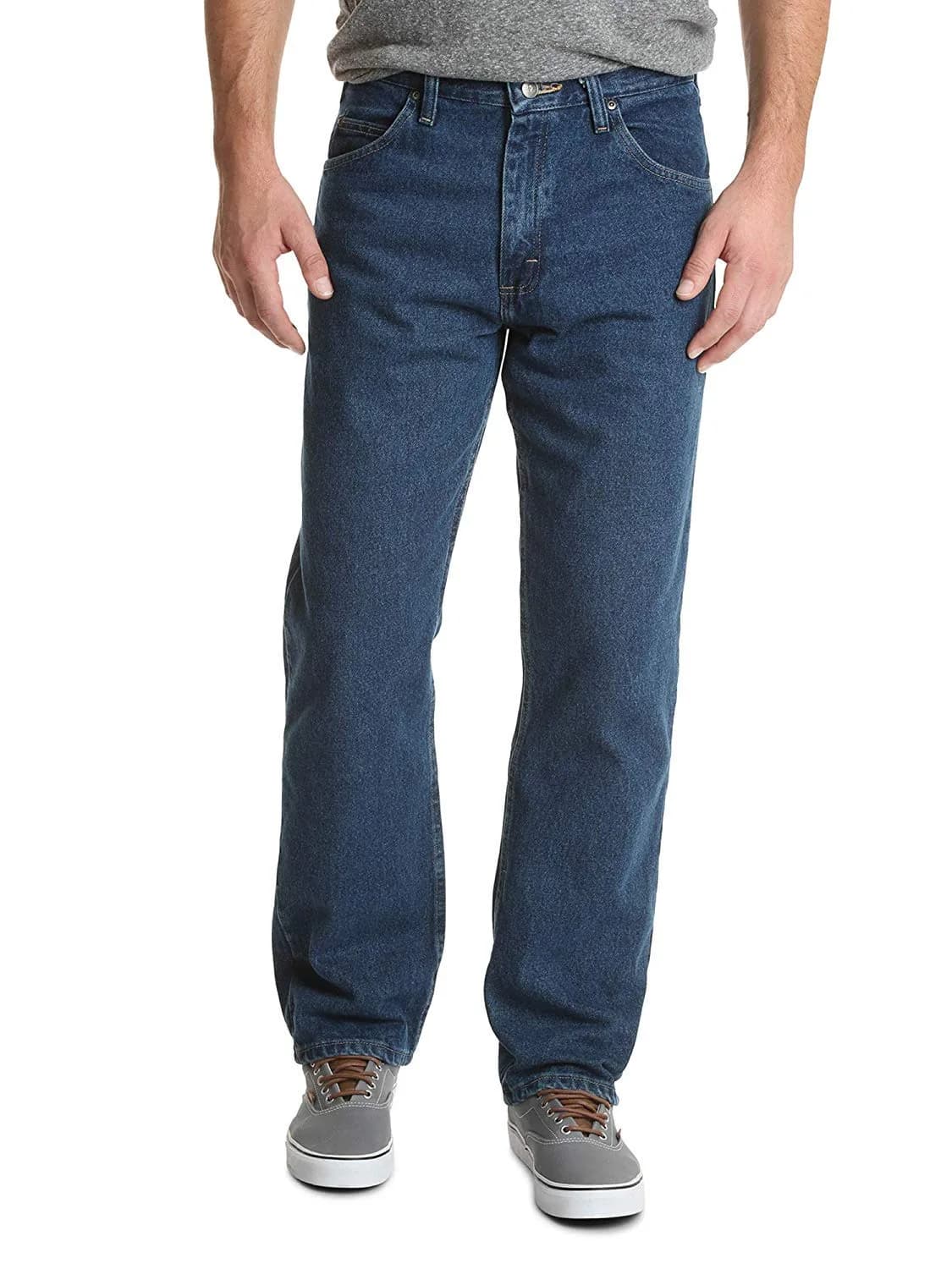 Wrangler Authentics Classic 5-Pocket Relaxed Fit Cotton Jean, Black, 32W x 30L | Imported for India — Dark Stonewash / 46W x 32L