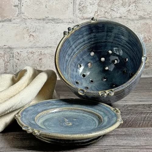Anthony Stoneware Berry Bowl Set 2-piece French Blue | Handmade, Food-Safe Artisan Pottery thumbnail 5