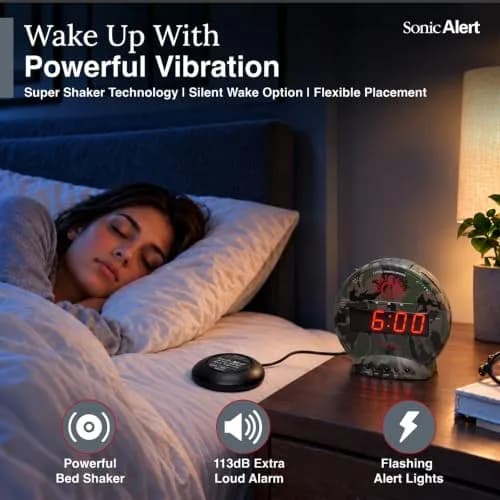 Sonic Alert Sonic Bomb Dual Alarm Clock with Bed Shaker Camouflage | Heavy Sleepers Wake with a Shake thumbnail 4