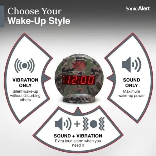 Sonic Alert Sonic Bomb Dual Alarm Clock with Bed Shaker Camouflage | Heavy Sleepers Wake with a Shake thumbnail 5