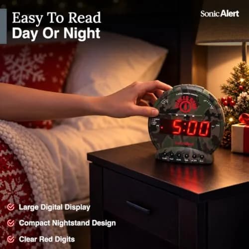 Sonic Alert Sonic Bomb Dual Alarm Clock with Bed Shaker Camouflage | Heavy Sleepers Wake with a Shake thumbnail 7