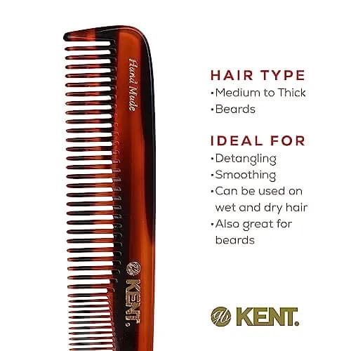 Kent 9T Tortoise Fine and Wide Tooth Comb 3 Pack | Handmade Cellulose Acetate Detangler for Wet and Dry Hair thumbnail 6