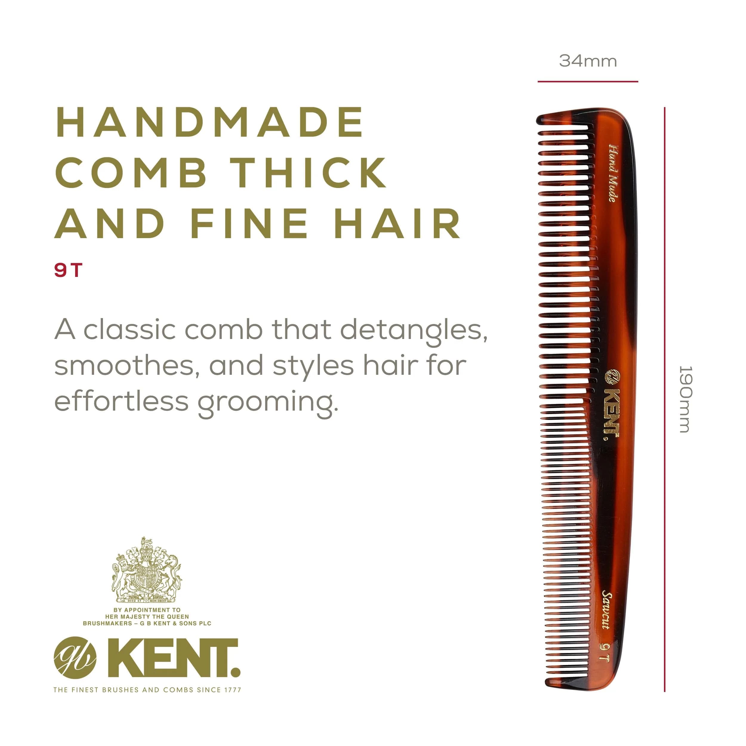 Kent 9T Tortoise Fine and Wide Tooth Comb 3 Pack | Handmade Cellulose Acetate Detangler for Wet and Dry Hair - view 2