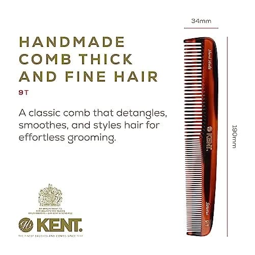 Kent 9T Tortoise Fine and Wide Tooth Comb 3 Pack | Handmade Cellulose Acetate Detangler for Wet and Dry Hair thumbnail 2