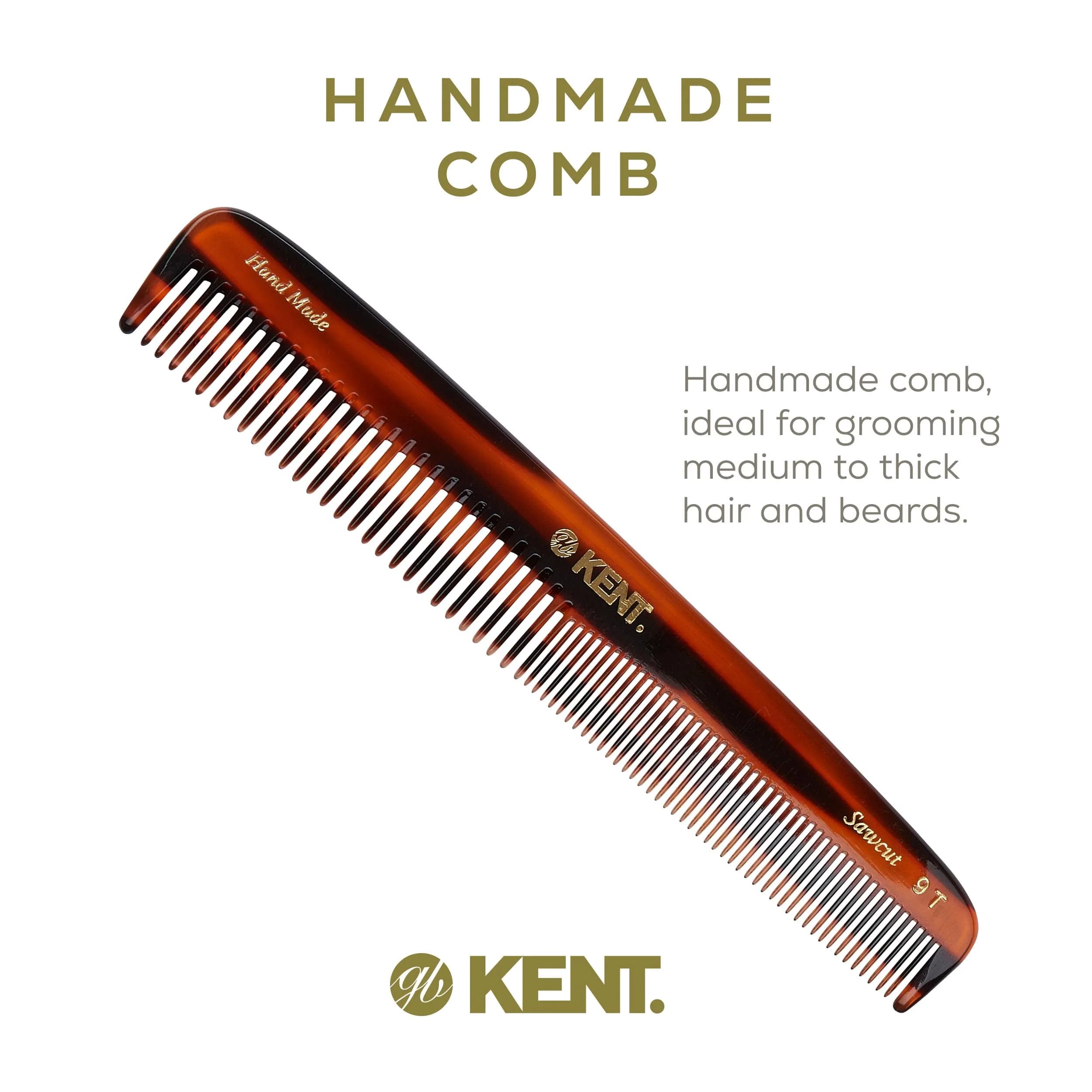 Kent 9T Tortoise Fine and Wide Tooth Comb 3 Pack | Handmade Cellulose Acetate Detangler for Wet and Dry Hair - view 3