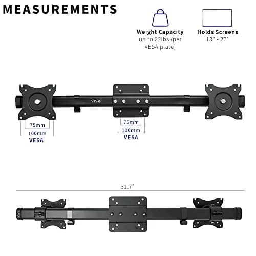 VIVO Dual VESA Bracket Adapter MOUNT-VW02A for 2 Monitors up to 27" | Supports 75x75mm & 100x100mm VESA thumbnail 2