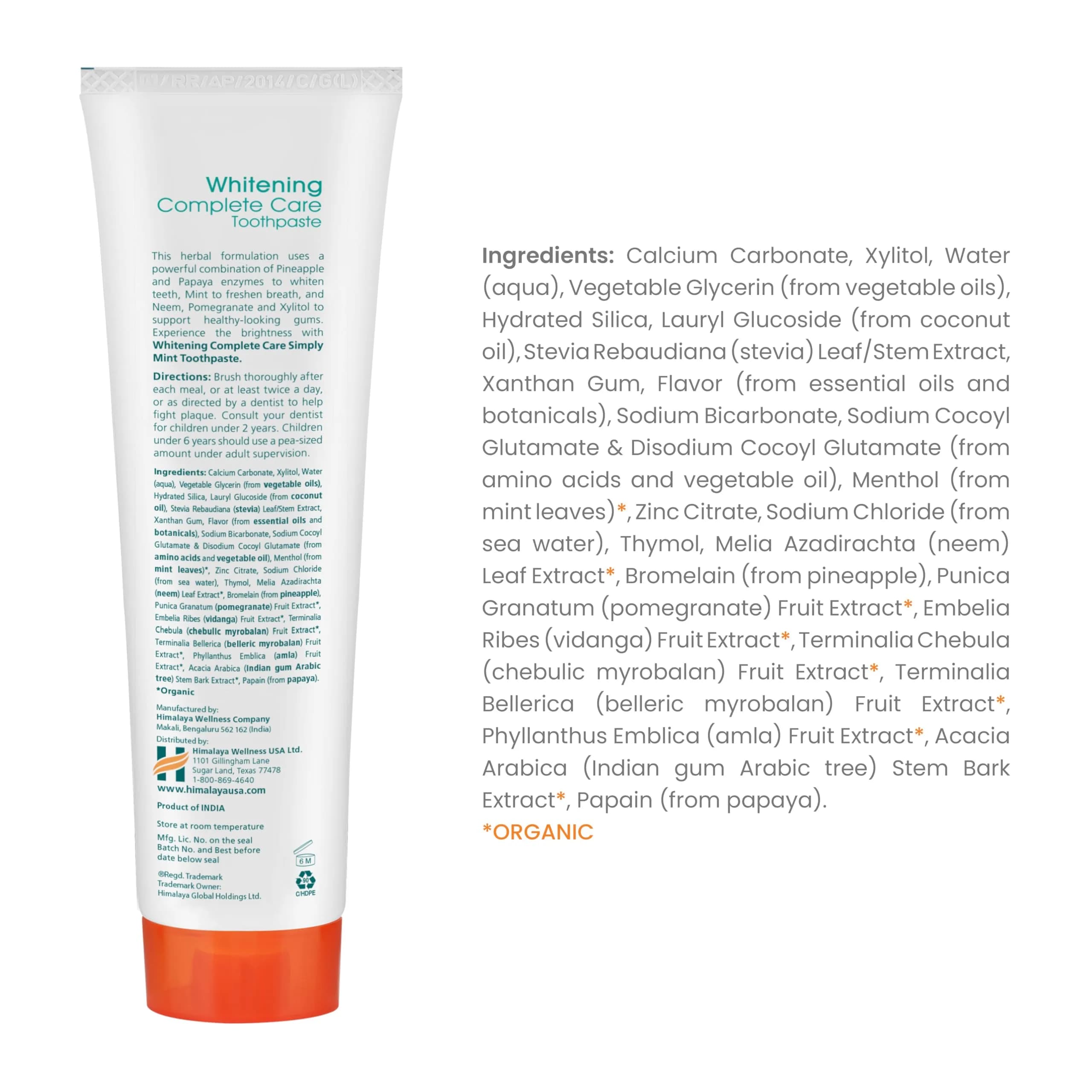 Himalaya Botanique Whitening Complete Care Toothpaste Mint 156g (5.29 oz) | Fluoride-Free Ayurvedic Formula - view 2