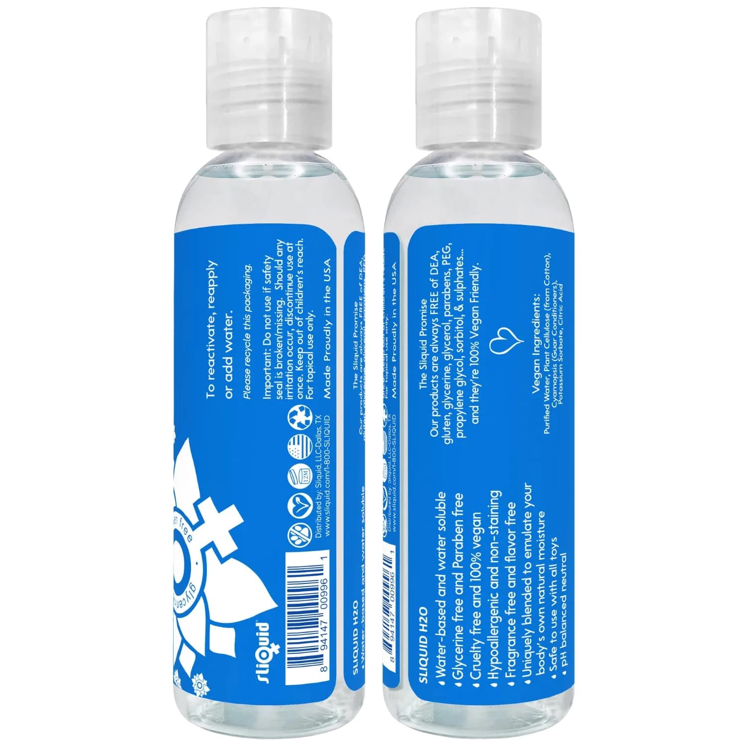 Sliquid H2O Water Based Lubricant 59ml (2 Fl Oz) | Glycerin-Free, Unscented, Natural Glide - view 2