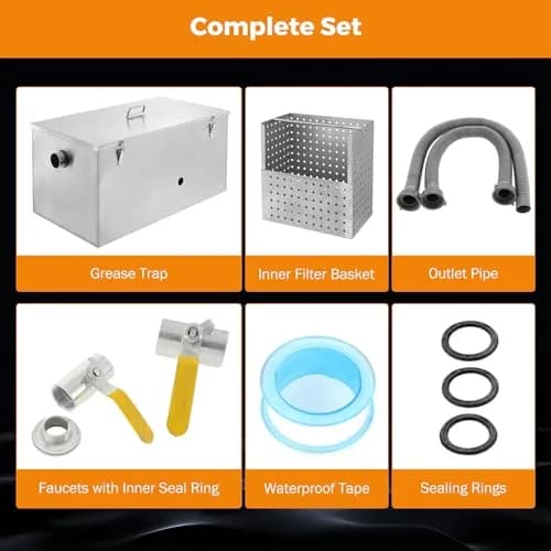 BEAMNOVA Commercial Grease Trap 25lbs Stainless Steel Interceptor 25L (13 GPM) | Restaurant Kitchen Plumbing thumbnail 5
