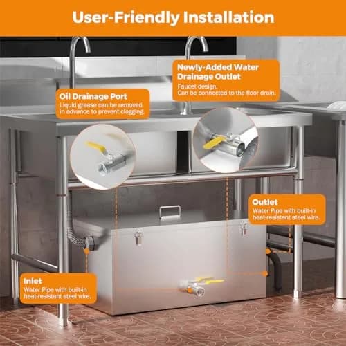 BEAMNOVA Commercial Grease Trap 25lbs Stainless Steel Interceptor 25L (13 GPM) | Restaurant Kitchen Plumbing thumbnail 3