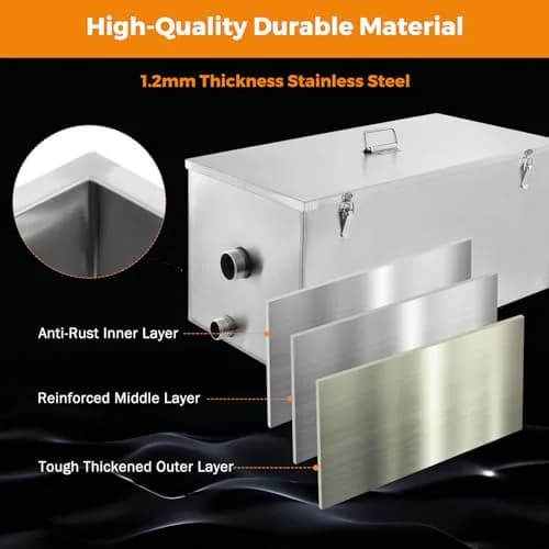 BEAMNOVA Commercial Grease Trap 25lbs Stainless Steel Interceptor 25L (13 GPM) | Restaurant Kitchen Plumbing thumbnail 4