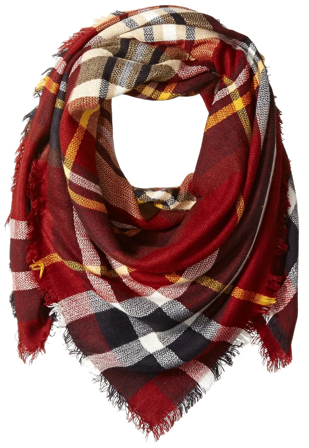 LF FIRDIENZE Oversized Square Plaid Scarf in Red | Versatile Wrap for Women
