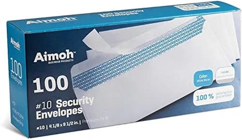 Aimoh #10 Security Mailing Envelopes Letter Size, Self Seal, 100 Count | Windowless, Security Tint, Printer Compatible thumbnail 1