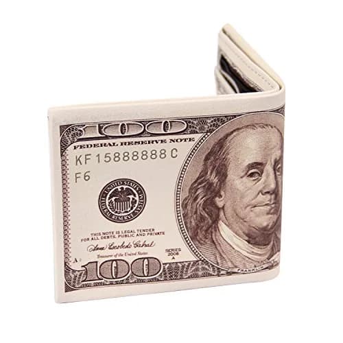 LUI SUI Men's Bi-Fold Wallet with 100 Dollar Print | PU Leather, 4 Card Slots, Zipper Pocket (11.4cm x 9.5cm) thumbnail 4