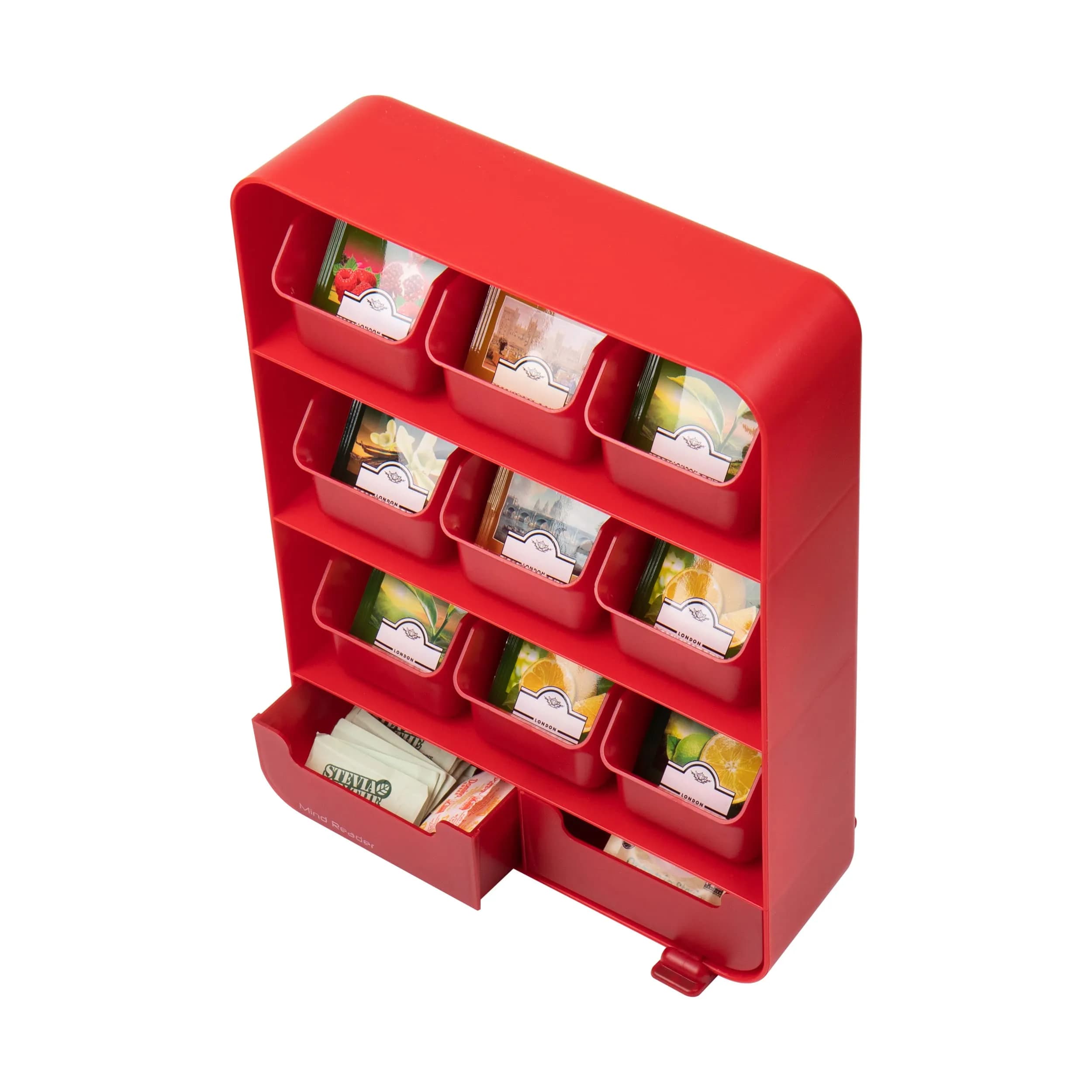 Mind Reader 11-Drawer Tea Bag Organizer Station 26cm (10.25"L) | Red Plastic Countertop Storage for Kitchen & Office - view 4
