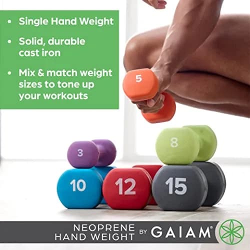 Gaiam Neoprene Dumbbell Hand Weight 3lb | Non-Slip, Hexagon Shape, Sold Singly thumbnail 2
