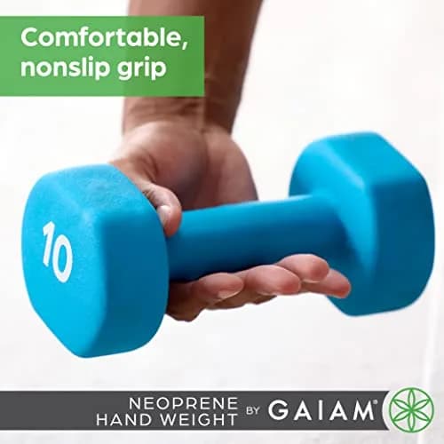 Gaiam Neoprene Dumbbell Hand Weight 3lb | Non-Slip, Hexagon Shape, Sold Singly thumbnail 3