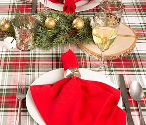 DII Tartan Plaid Collection Holiday Dining Table & Kitchen Decor, Rectangle Christmas Tablecloth, 60x104, Red, Green & White thumbnail 4