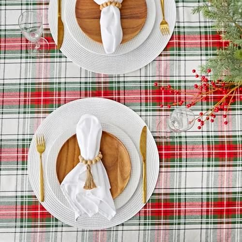 DII Tartan Plaid Collection Holiday Dining Table & Kitchen Decor, Rectangle Christmas Tablecloth, 60x104, Red, Green & White thumbnail 5